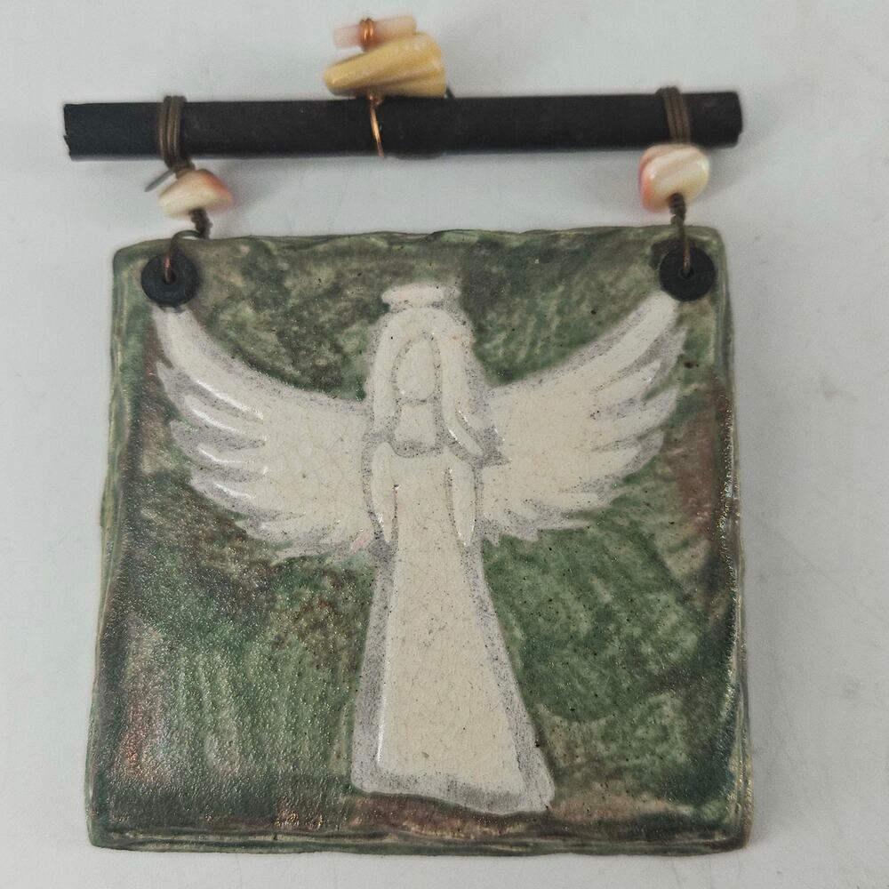 Vintage Jeremy Diller raku pottery angel tile wall decor Art with Heart